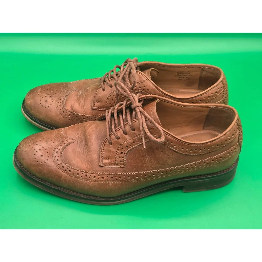 Polo Ralph Lauren Moseley Tan Brown Leather Wingtip Oxford Shoes Mens 8D